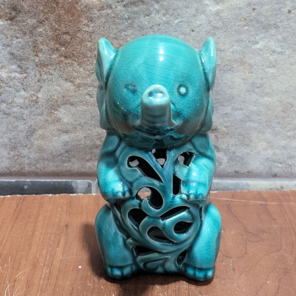 Ceramic Jade Green Trunk Up Elephant Potpourri Holder